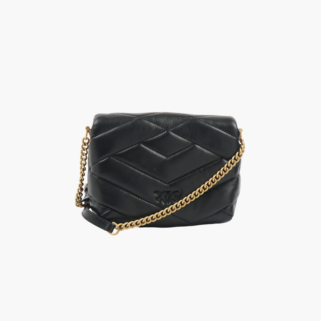 Pinko Quilted Black-Gold Bag with Iconic Bird Emblem