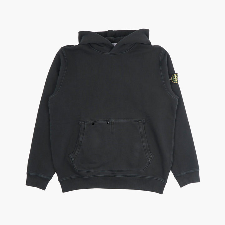 STONE ISLAND Men's Black Hoodie with Logo Patch and Kangaroo Pocket