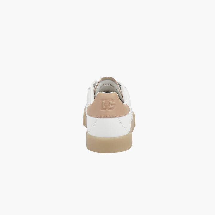 Dolce & Gabbana White-Beige Sneakers with Perforated Logo