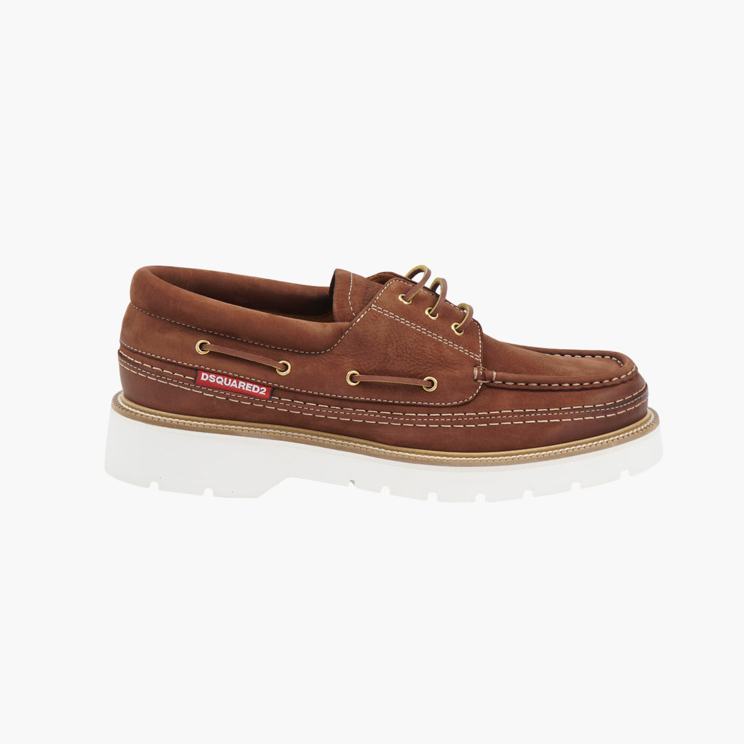 DSQUARED2 Dark Brown-White Leather Boat Shoes