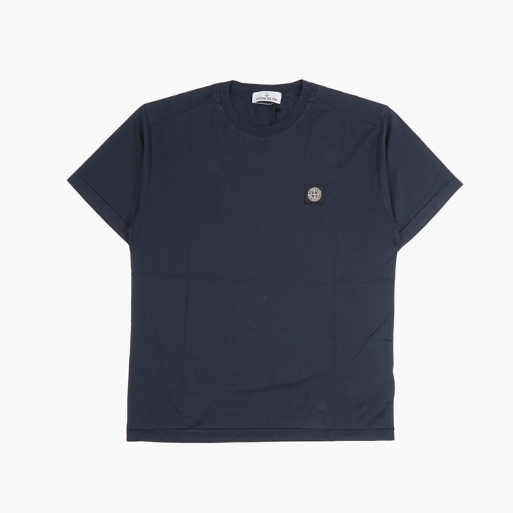 Stone Island Men's Blue Cotton T-Shirt with Logo Patch