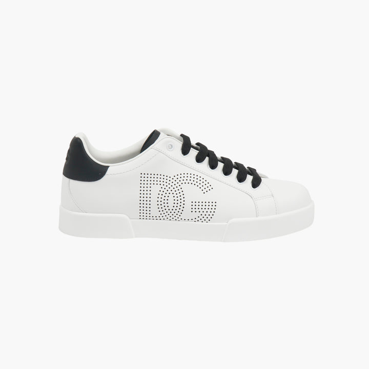 White Leather Sneakers with Perforated DG Logo