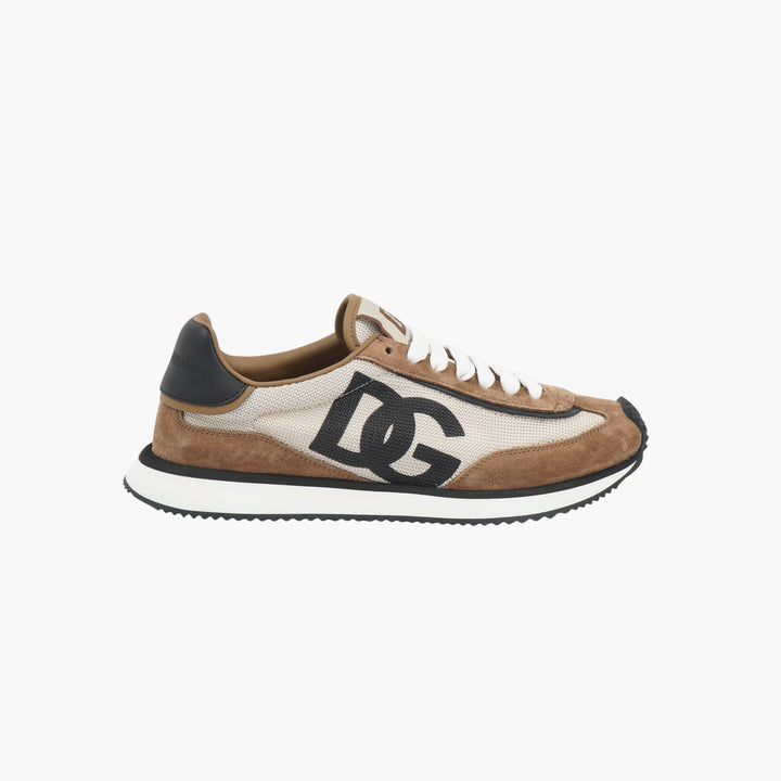 Beige-Brown Suede & Mesh DG Logo Sneakers