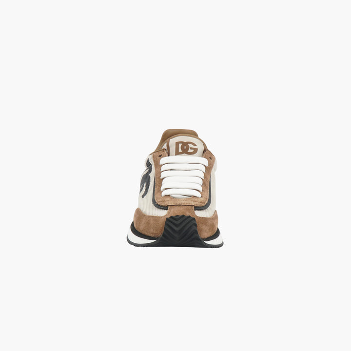 Sneakers Beige-Marrone in Pelle Scamosciata e Mesh con Logo DG