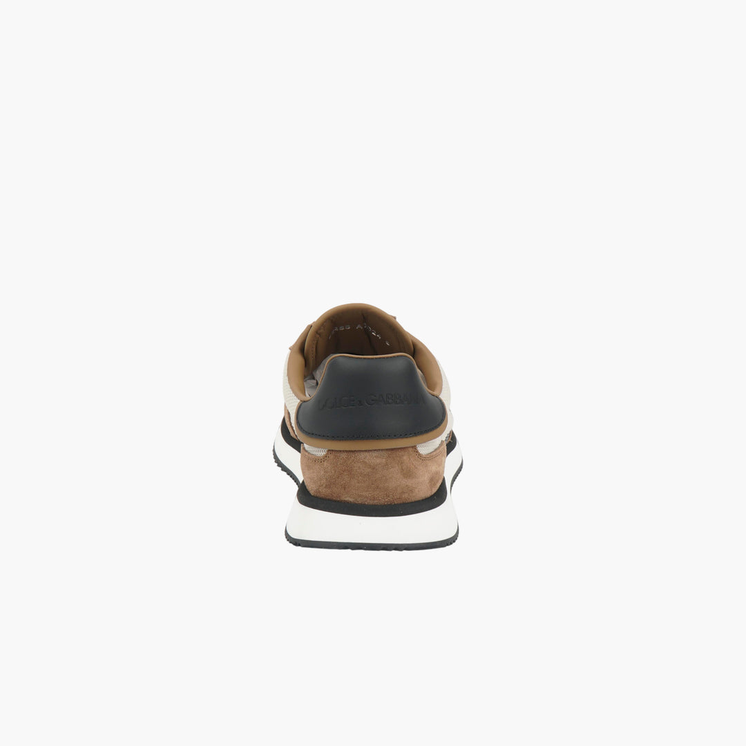 Sneakers Beige-Marrone in Pelle Scamosciata e Mesh con Logo DG