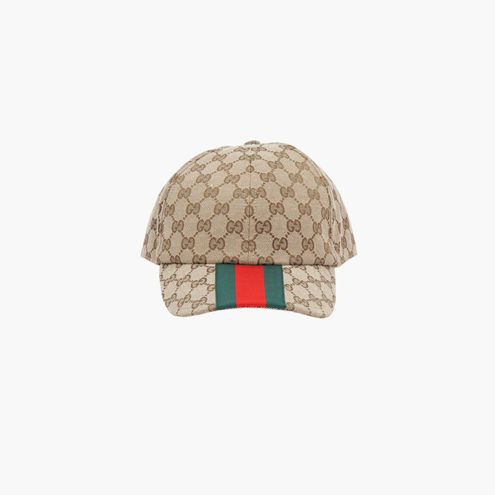 Gucci Beige Multi GG Supreme Canvas Baseball Cap with Web Stripe