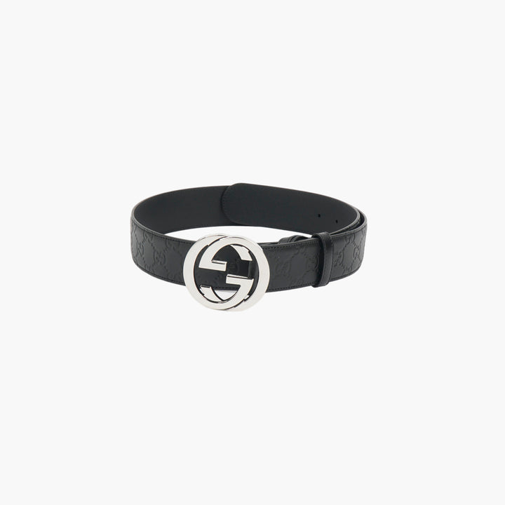 Gucci Black Leather Belt with Silver Double G Buckle