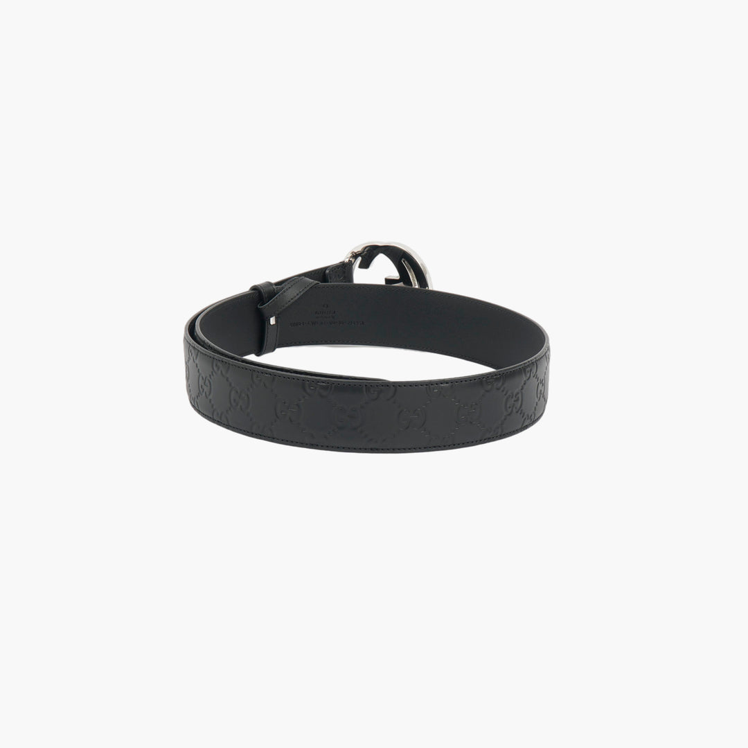 Gucci Black Leather Belt with Silver Double G Buckle