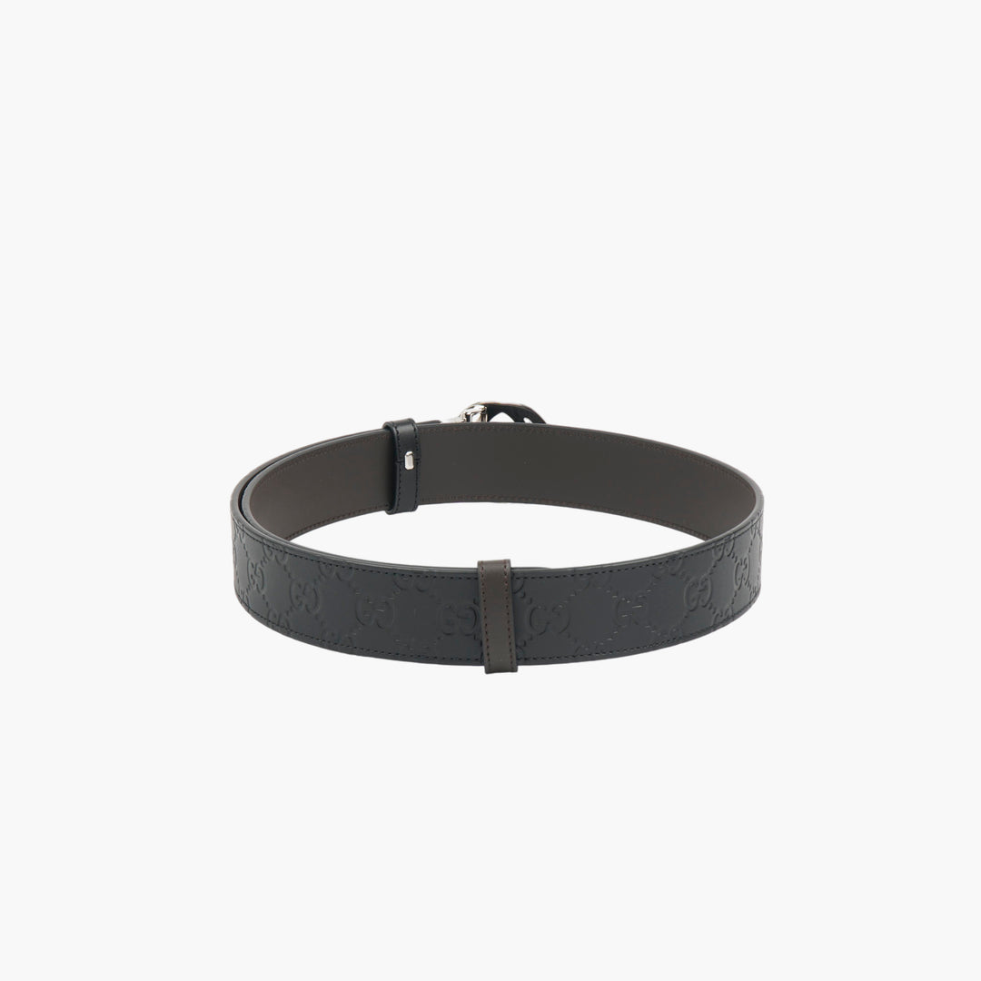 GUCCI Leather Belt with Iconic Interlocking G Buckle - Black/Dark Brown