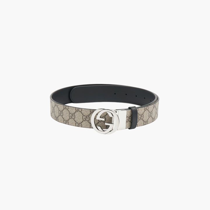 GUCCI Interlocking Reversible Belt with GG Monogram and Silver-Tone Buckle