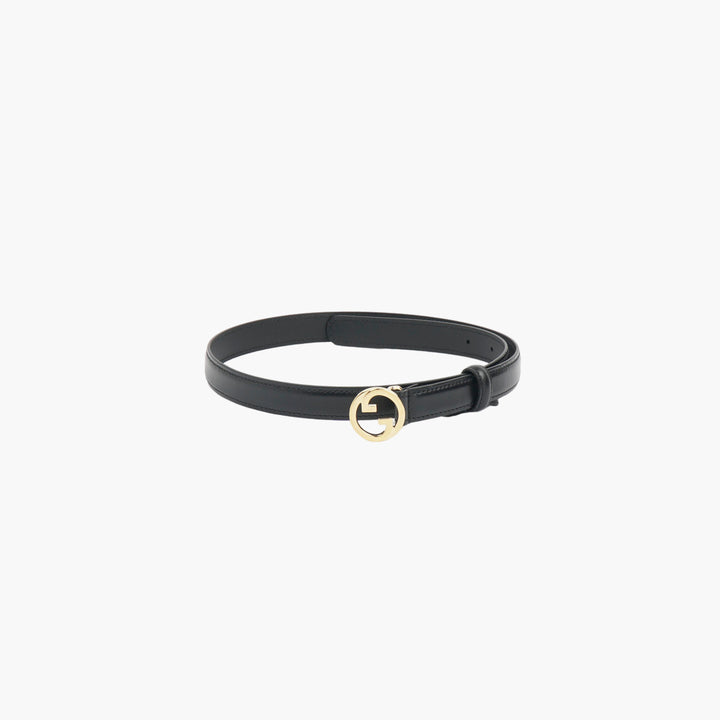 GUCCI Black Leather Belt with Gold GG Logo - Adjustable Fit & Elegant Design