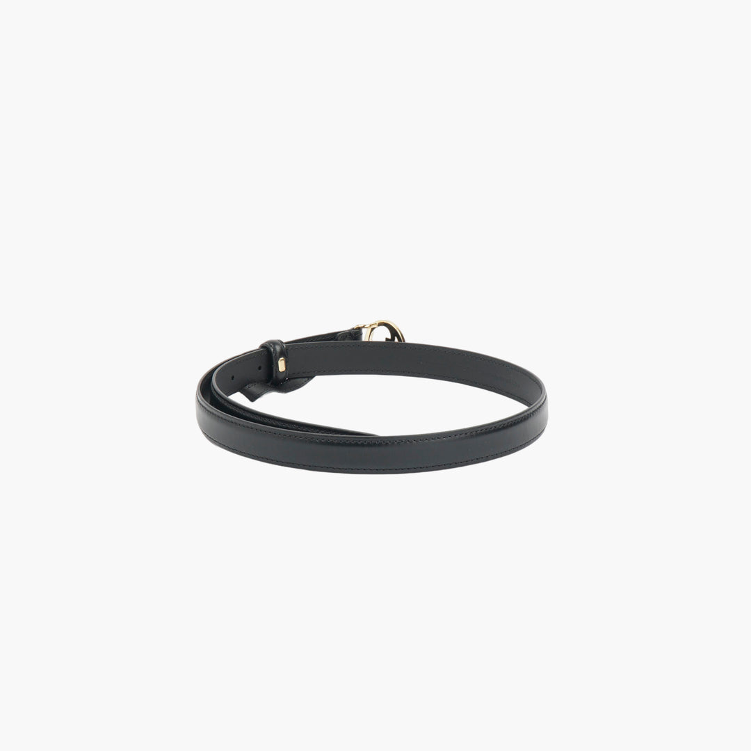 GUCCI Black Leather Belt with Gold GG Logo - Adjustable Fit & Elegant Design