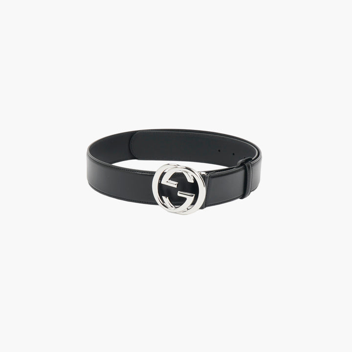 GUCCI Interlocking GG Black Smooth Leather Belt