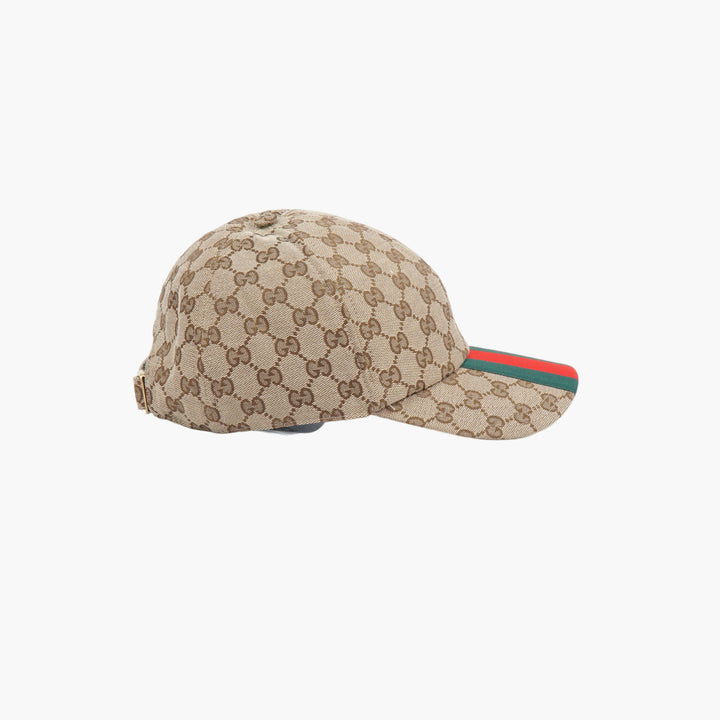 Gucci Beige Multi GG Supreme Canvas Baseball Cap with Web Stripe