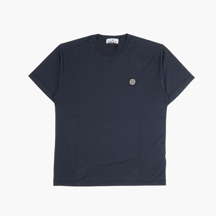 STONE ISLAND T-shirt da uomo in cotone blu navy-bianco con toppa con logo iconico