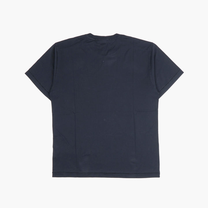 STONE ISLAND Men's Navy-White Cotton T-Shirt with Iconic Logo Patch