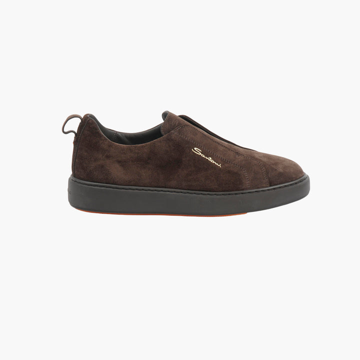 Santoni Dark Brown Suede Slip-On Sneakers