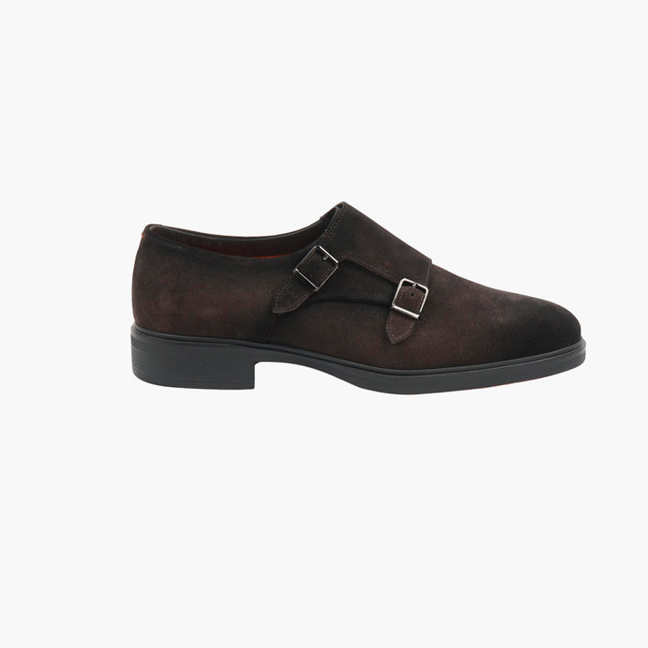 Santoni Dark Brown Suede Monk Shoes