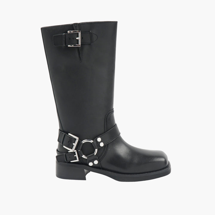 MICHAEL KORS Black Leather Crosby Moto Boots