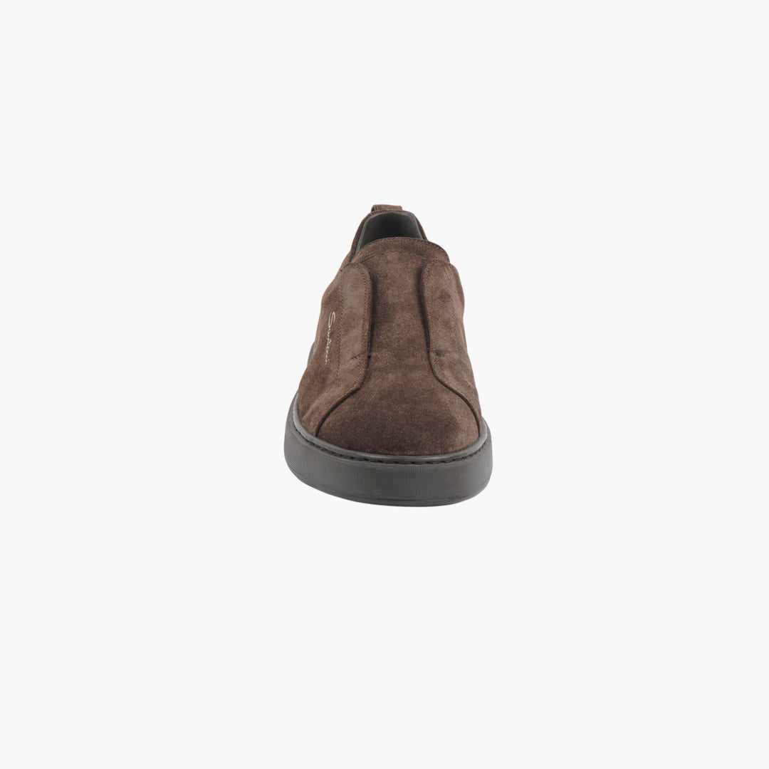 Santoni Dark Brown Suede Slip-On Sneakers