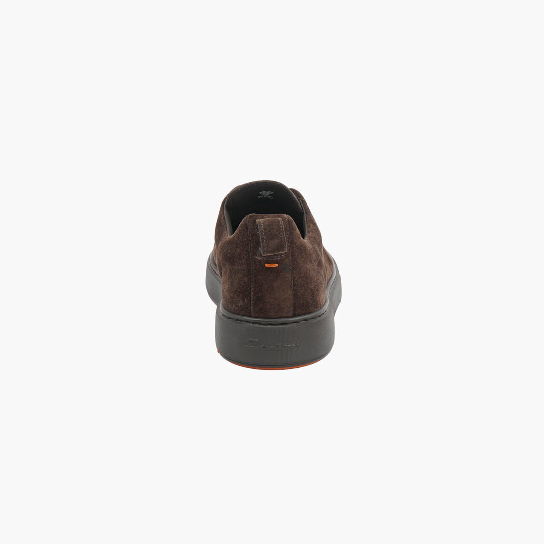 Sneakers slip-on Santoni in pelle scamosciata marrone scuro