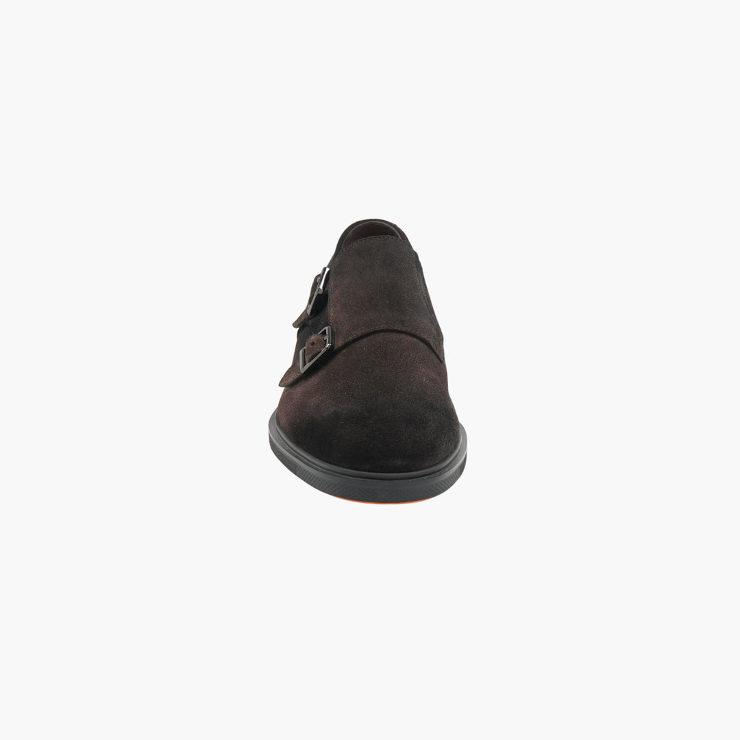 Santoni Dark Brown Suede Monk Shoes