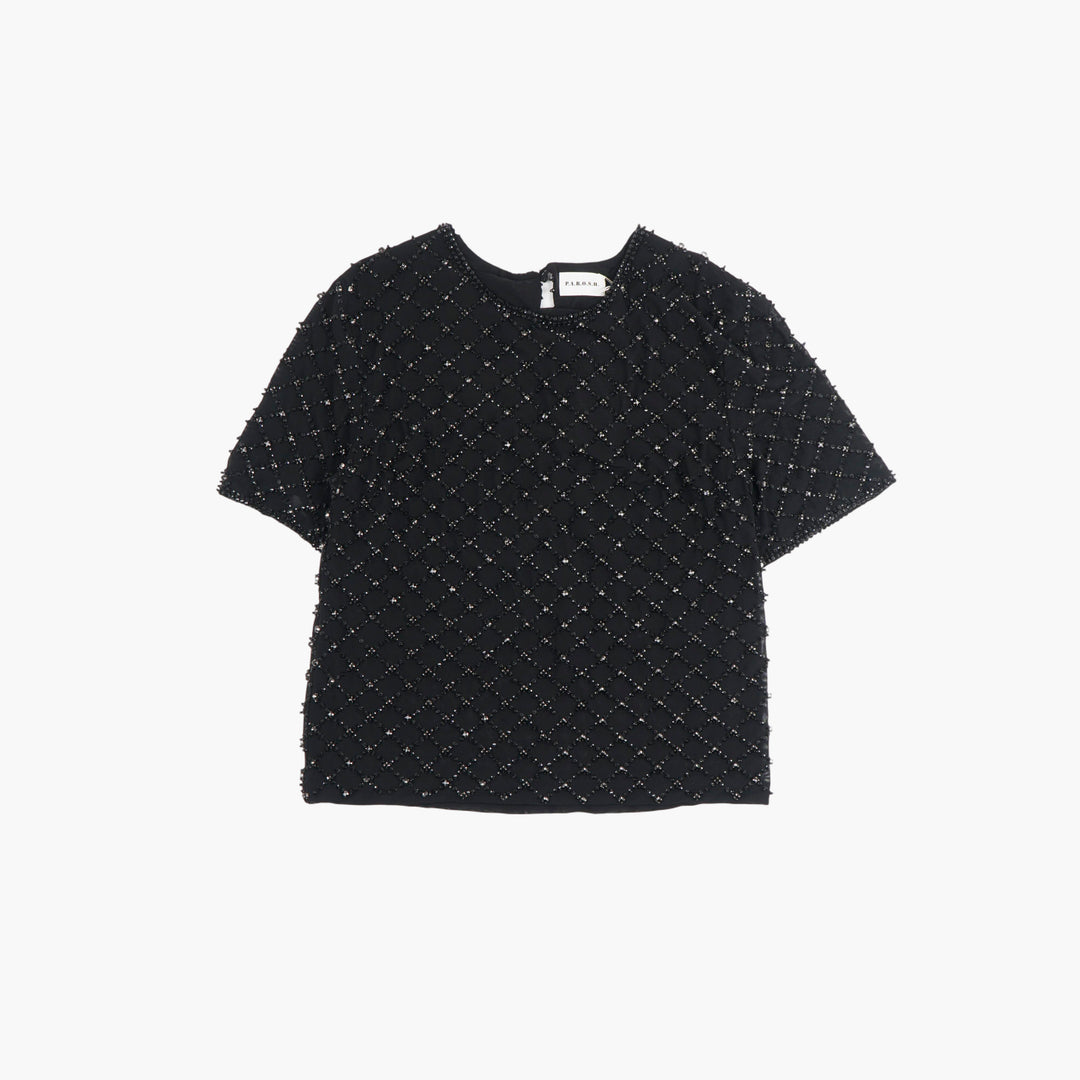 PAROSH Black Short-Sleeve Top