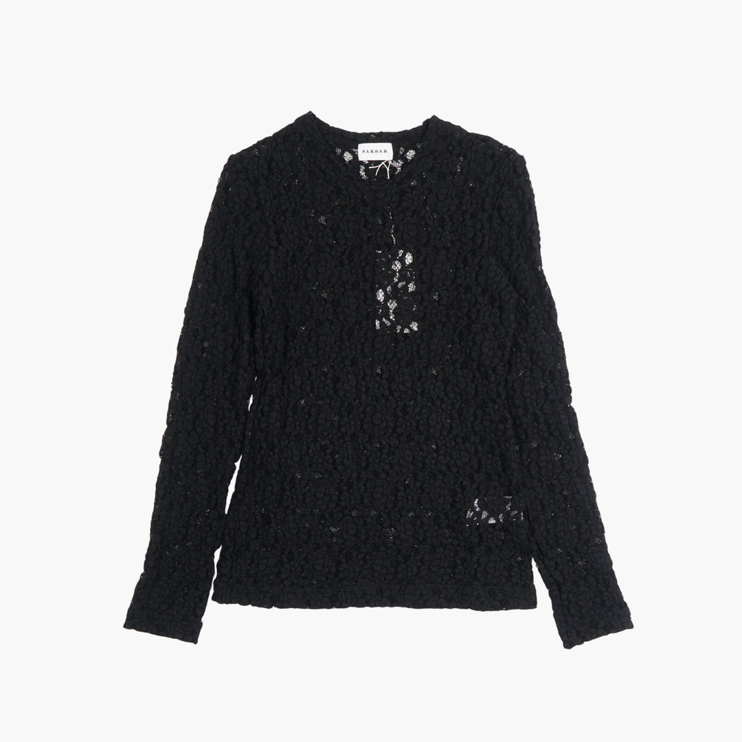 PAROSH Black Lace Long Sleeve Top