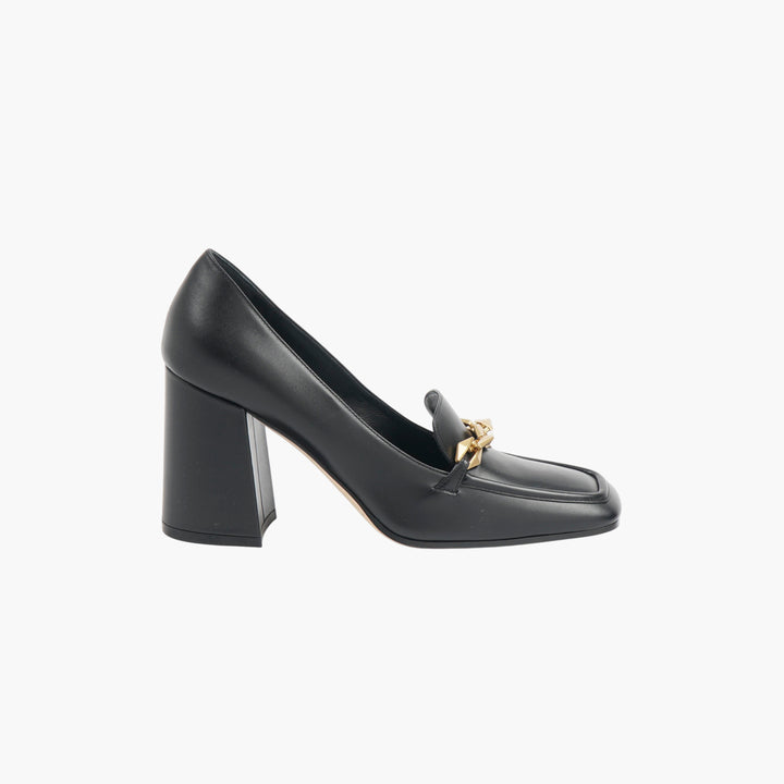 Jimmy Choo Black-Gold Loafer Block Heels