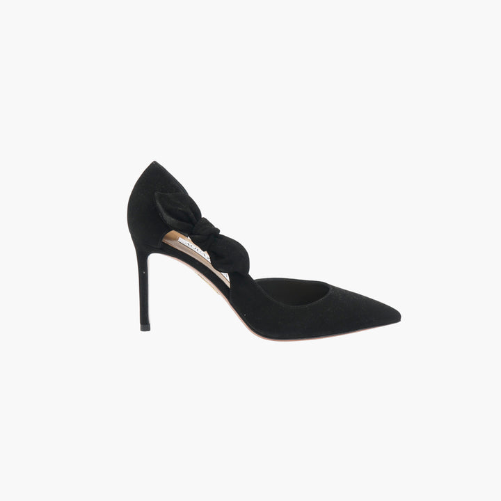 Décolleté con fiocco in pelle scamosciata nera Aquazzura