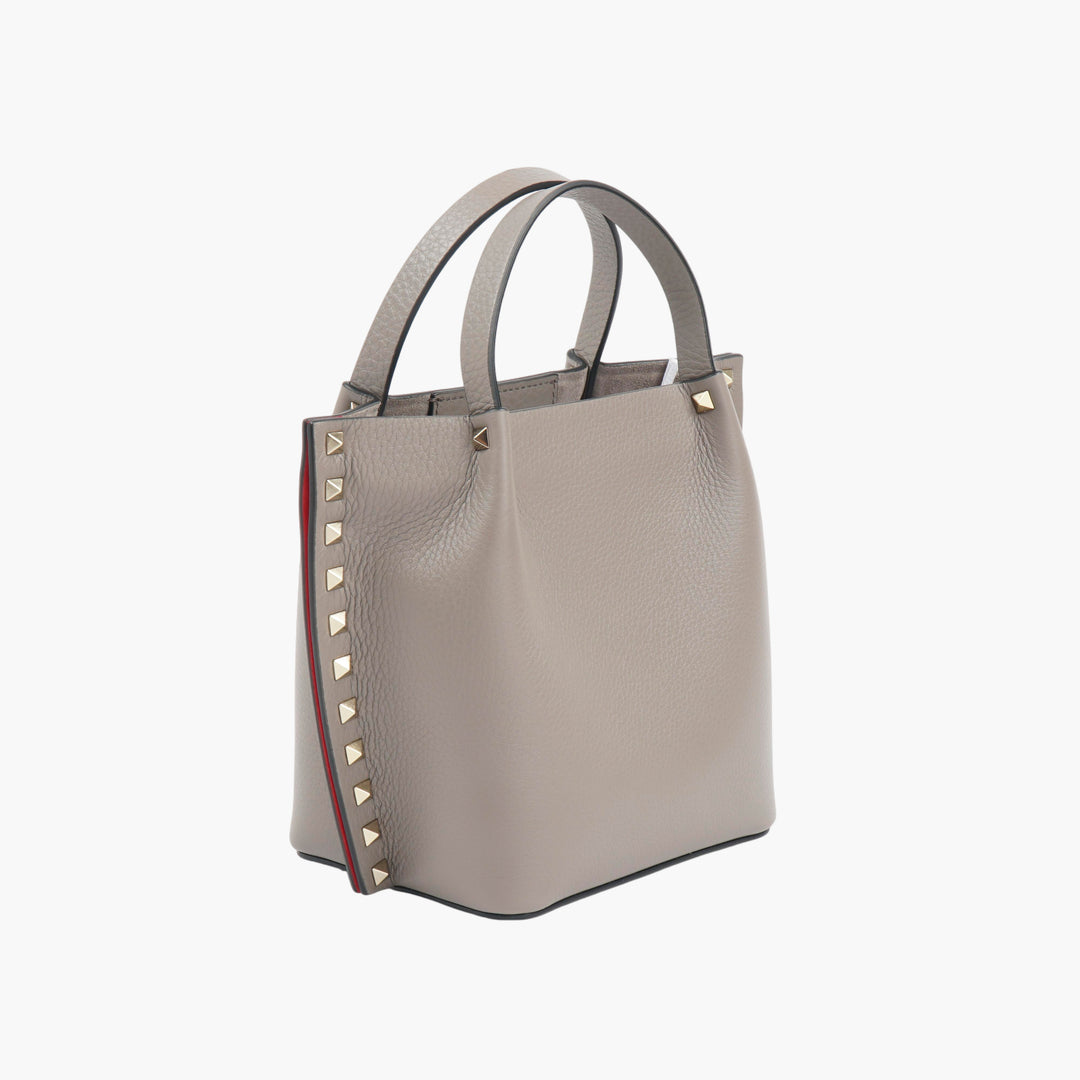 Valentino Taupe Leather Rockstud Tote Bag