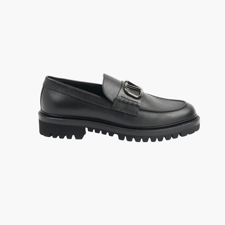 Valentino Black Leather Loafers with Buckle