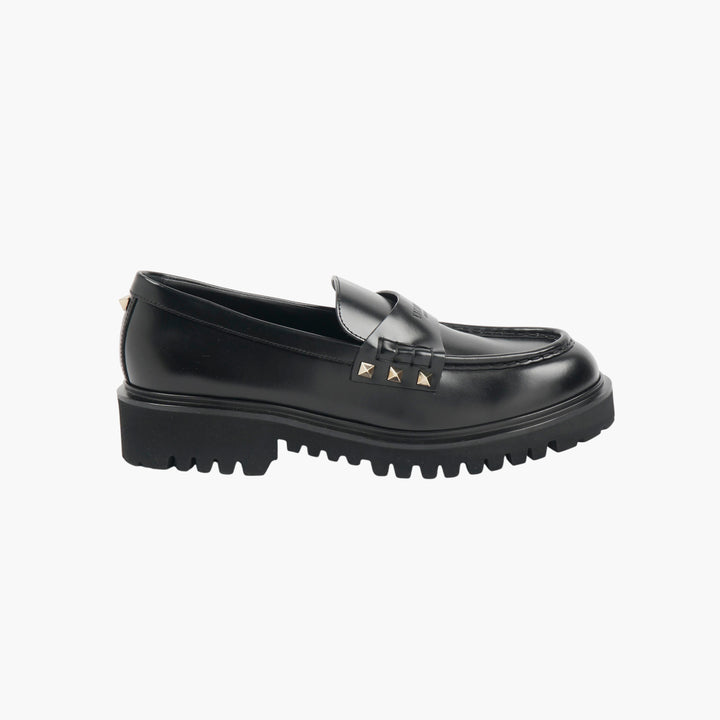 Valentino Black Leather Studded Loafers