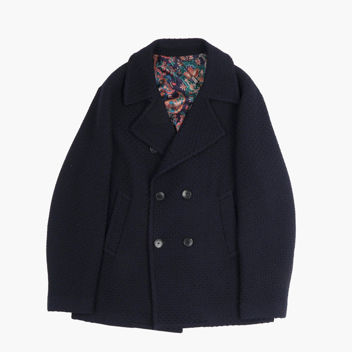 ETRO Navy Textured Double-Breasted Coat