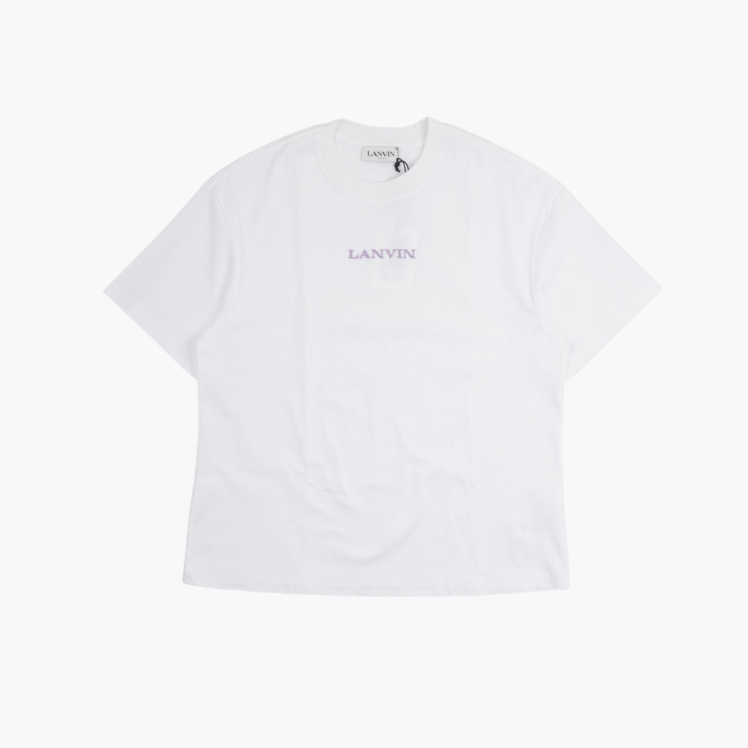 T-shirt in cotone bianco-lilla LANVIN