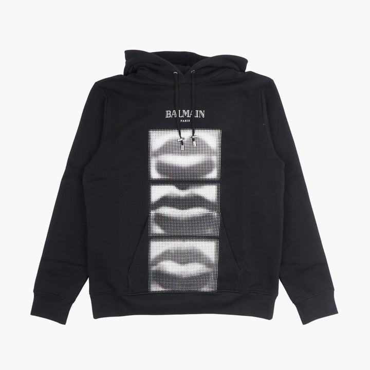 Balmain Black Graphic Logo Hoodie