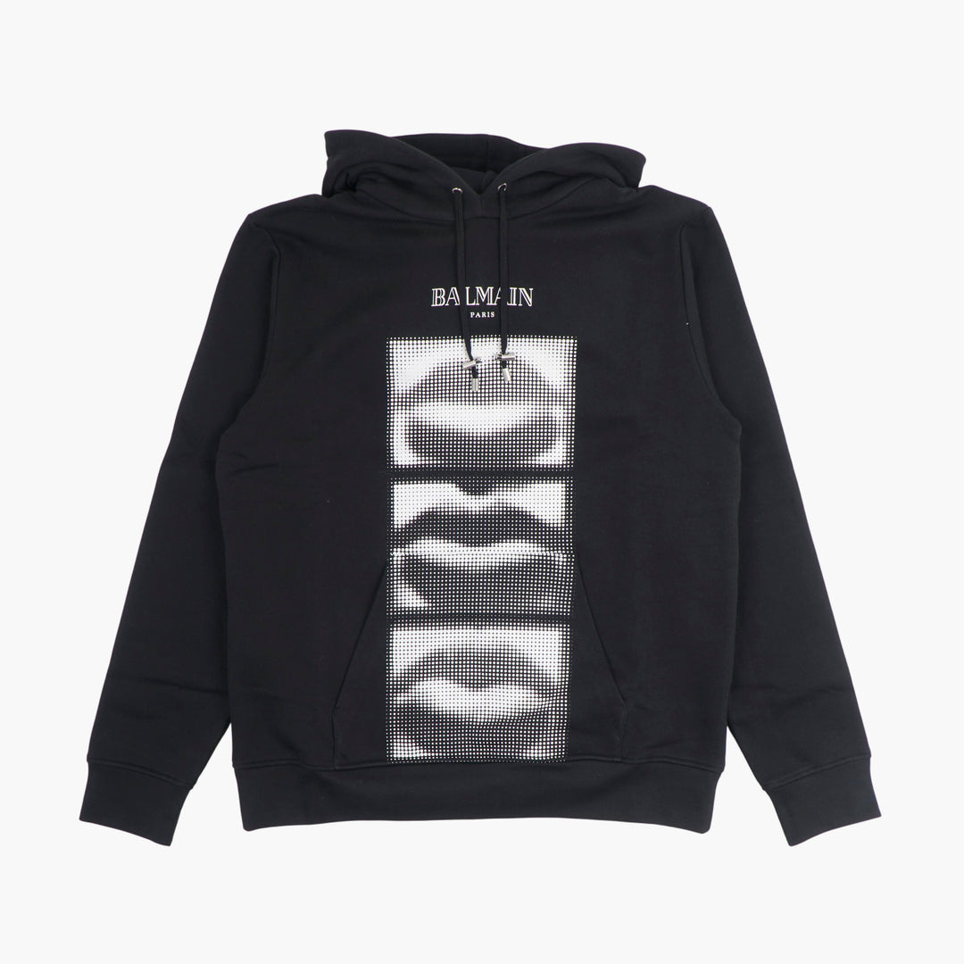 Balmain Black Graphic Logo Hoodie