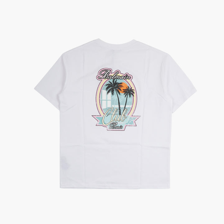 T-shirt Balmain bianca con palme multicolor