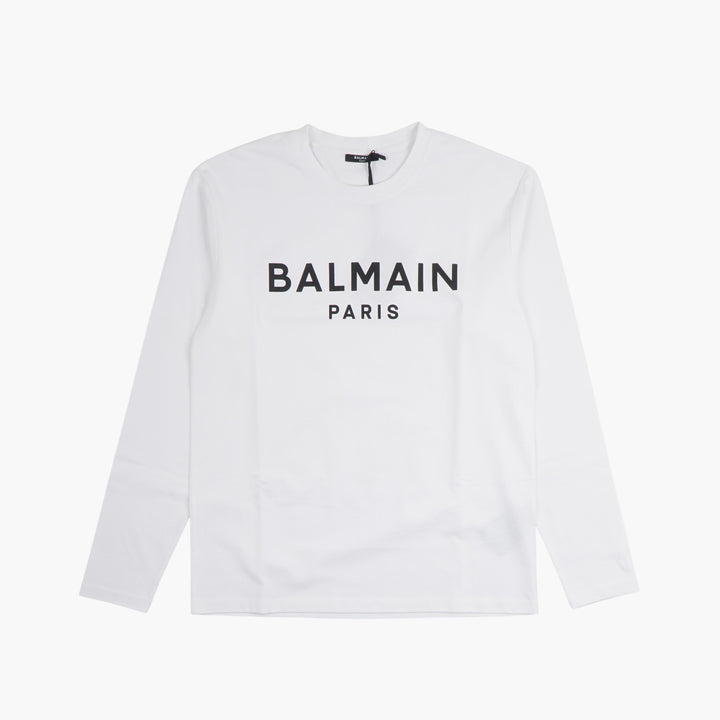 Balmain White Long-Sleeve Logo Shirt