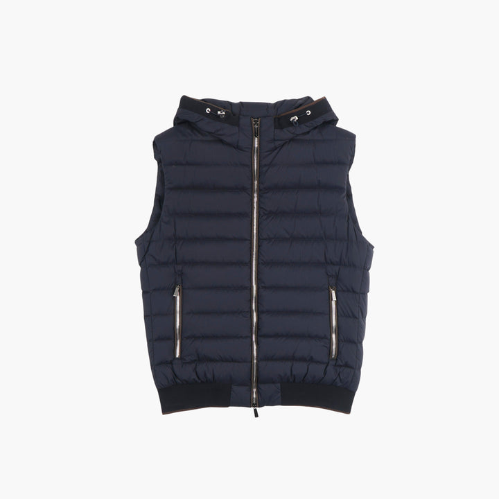 Moorer Men's Blue Hooded Quilted Vest