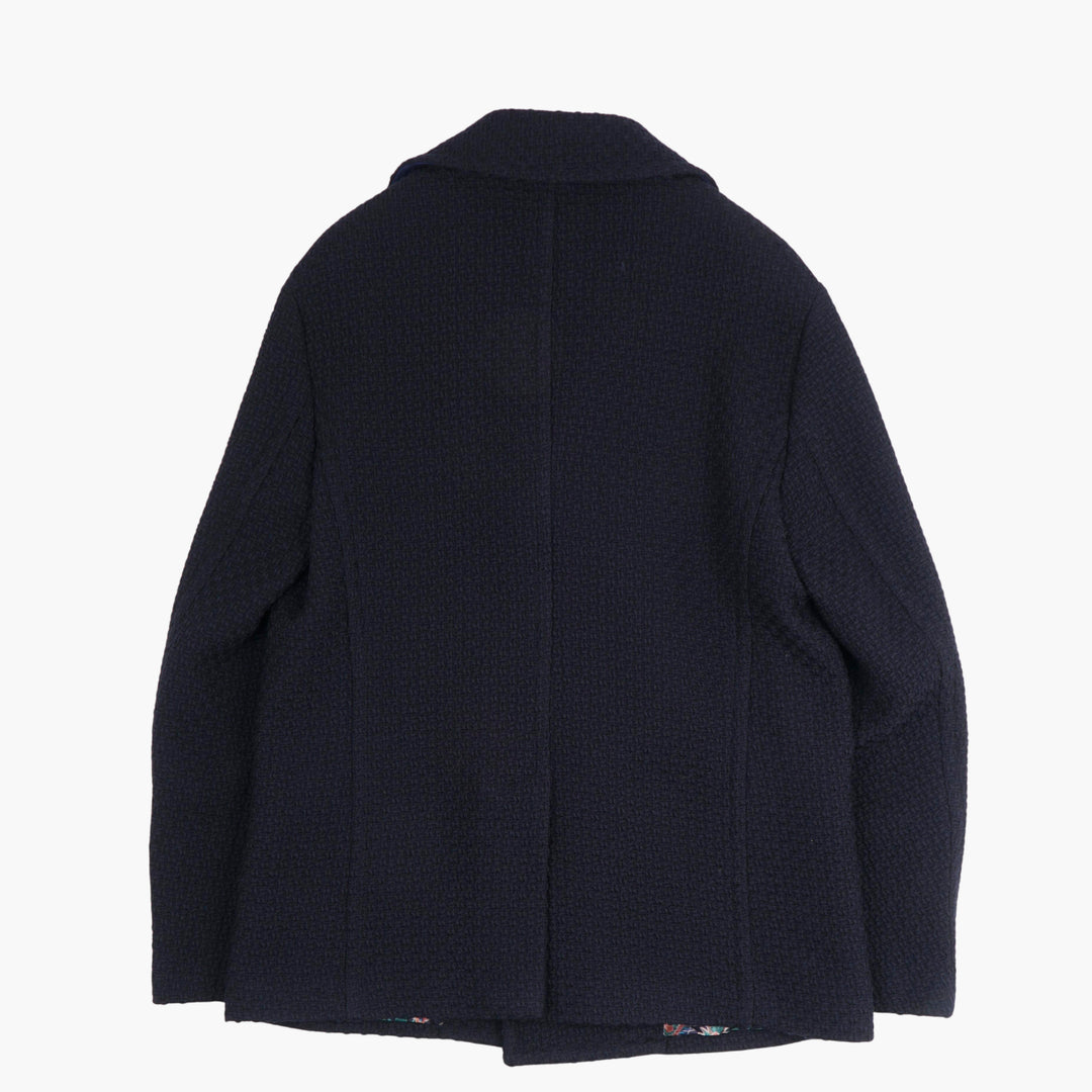 ETRO Navy Textured Double-Breasted Coat