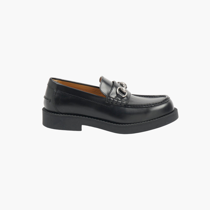 GUCCI Nero Leather Loafers with Horsebit