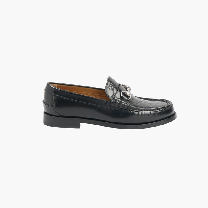 GUCCI Black Leather Loafers with Horsebit