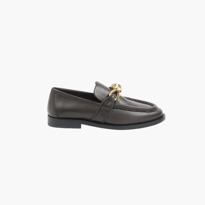 Bottega Veneta Dark Brown-Gold Leather Loafers