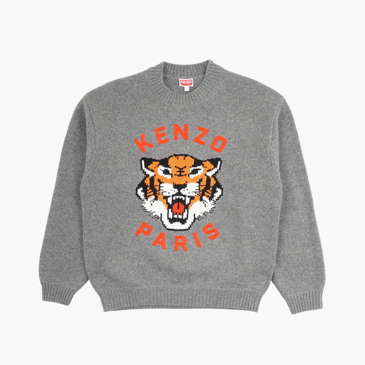 Kenzo Grey-Multi Tiger Motif Sweater