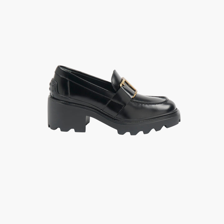 TOD'S Black Leather Loafers with Buckle