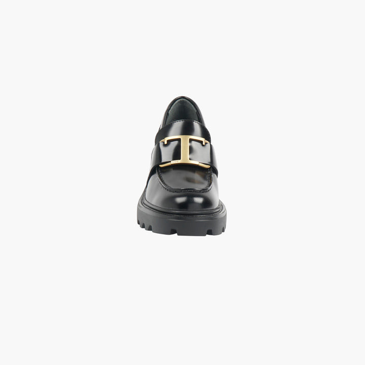 TOD'S Black Leather Loafers with Buckle