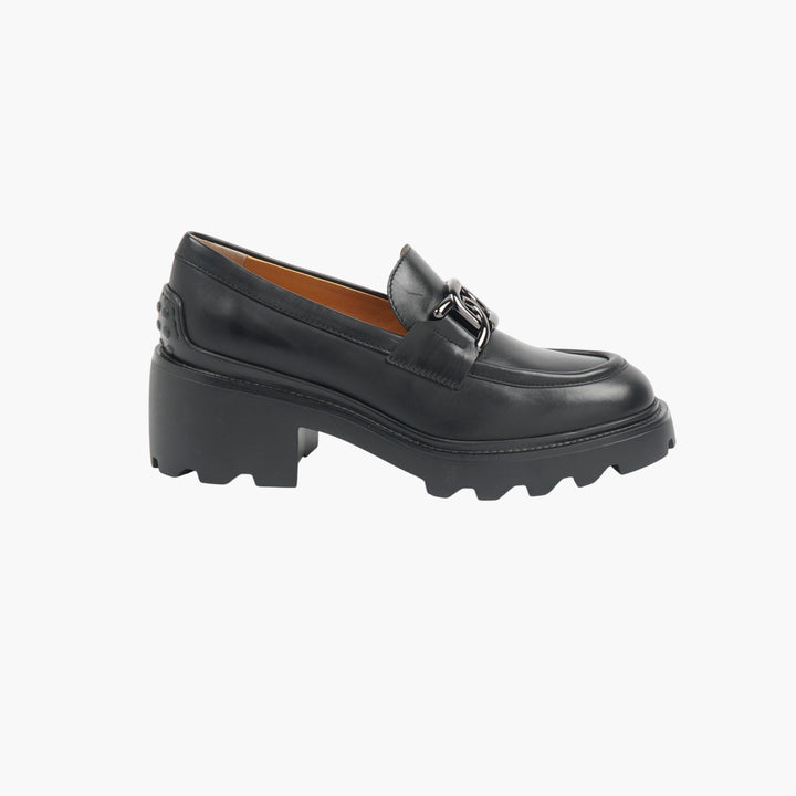 TOD'S Black Leather Loafers with Buckle