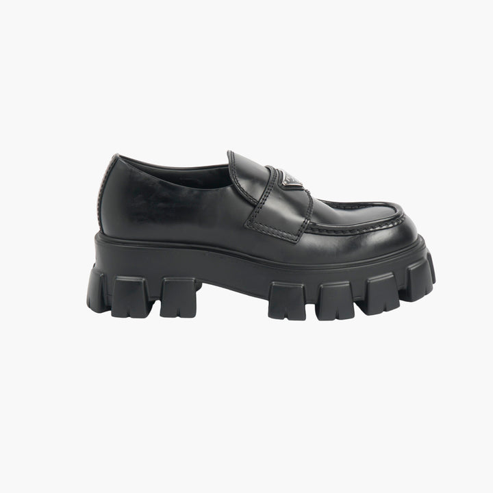 PRADA Black Chunky Leather Loafers