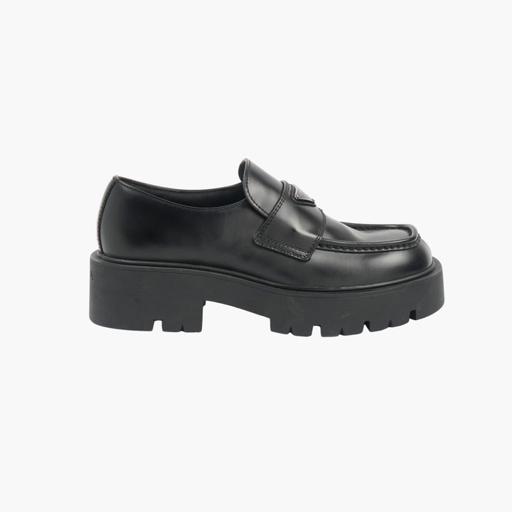 Prada Black Leather Lug Sole Loafers